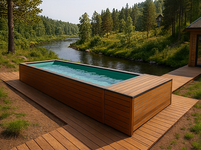 Модульный бассейн «Купель» из морского контейнера с проточной водой от горного источника